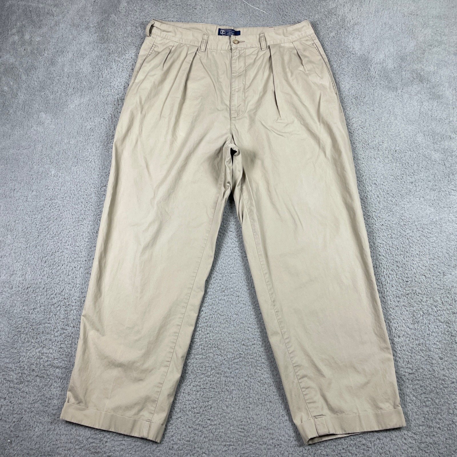 Vintage Polo Ralph Lauren Classic Pant Mens 34x28 Khaki Double Pleated Tan Golf